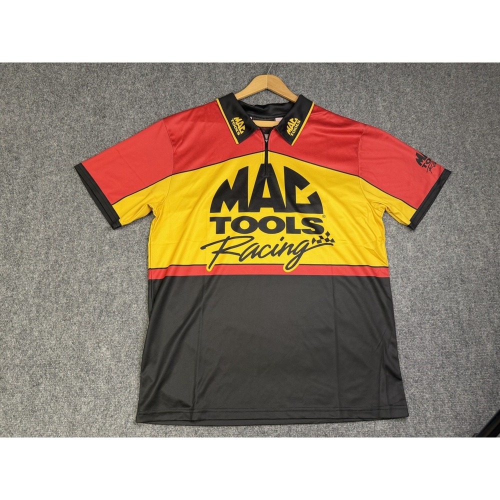 Men's Mac Tools Racing Crew Shirt Size Large 1/4 Zip Black Red Yellow